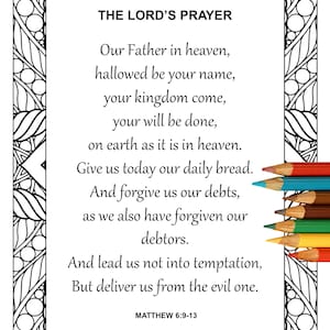 The Lord&#39;s Prayer, Matthew 6:9-13, Our Father in Heaven, Printable Bible Verse Coloring, Scripture Coloring Pages, Christian Coloring Art