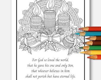 John 3:16 Coloring Page, Christmas Bible Verse (PDF)