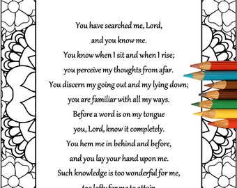 Psalm 139:1-8, Printable Bible Verse Coloring, Scripture Coloring Pages, Christian Coloring Wall Art, for Adults, Instant Download, PDF