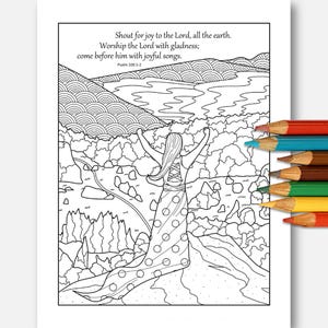 Psalm 100:1-2, Shout for Joy to the Lord, Bible Verse Coloring Sheet, Grateful Praise Coloring Pages, Scripture Page, Printable Bible Verse