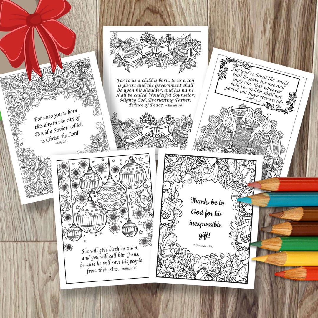 Christmas Coloring Pages Bundle, Bible Verse Scripture Art (PDF, JPG ...