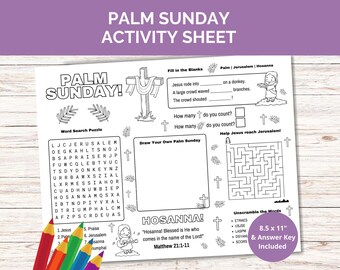 Palm Sunday Bible Activity Coloring Placemat, Sunday School Craft for Kids, Church Kids Activities, Jesus Palm Sunday, Holy Week
