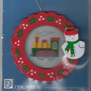 Christmas Counted Cross Stitch Kit ~ Christmas Ornament ~ Christmas Train ~ Snowman ~ Falling Snow ~ NIP