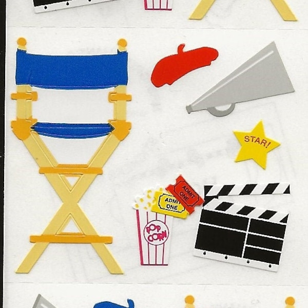 Mrs. Grossman's Stickers ~ Movie ~ Lights, Camera, Action! ~ Directors Chair ~ Director's Beret ~ Megaphone ~ NLA ~ HTF ~ Great Condition