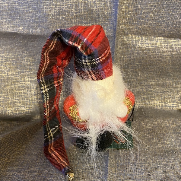 Snickelldoodle Santa ~ Gnomie-Doodle ~ Hand Crafted ~ Unique Design ~ Tartan Plaid Hat ~ HTF ~ NLA