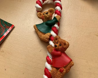 Kurt S. Adler ~ Holly Bearies on a Candy Cane ~ Red and Green ~ Vintage ~ NLA ~ HTF