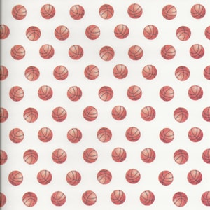 May include: A white background with a repeating pattern of red basketballs.