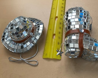 Kurt Adler ~ Mirrored Cowboy Hat and Boot Ornaments ~ Vintage ~ HTF ~ NLA