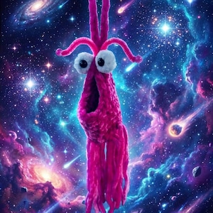 Crochet Alien Car Charm, Hot Pink Yip Yip Door Hanger