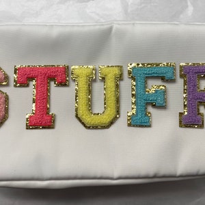 XL Nylon Cosmetic Zipper Pouch Bag Organizer Bag-DIY Customizable With Glitter Varsity Letter Initial Patches Makeup Bag-Bridesmaid gift