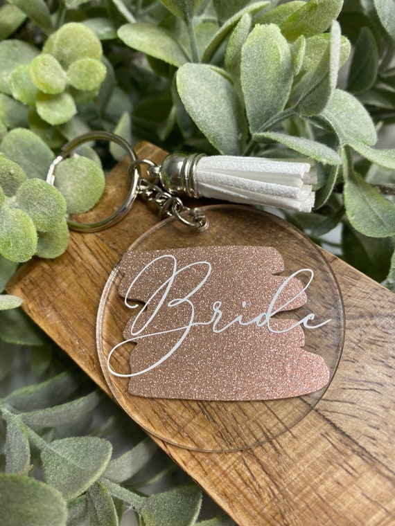 Bride Rose Gold Acrylic Keychain With Tassel Wedding Gift, Bridal - Main Image