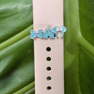 Minnie Mouse Charm Slider Bar Blue, Apple Watch charms, Disney Charms, Theme Park Charms, Magic Band Charms Disney Inspired