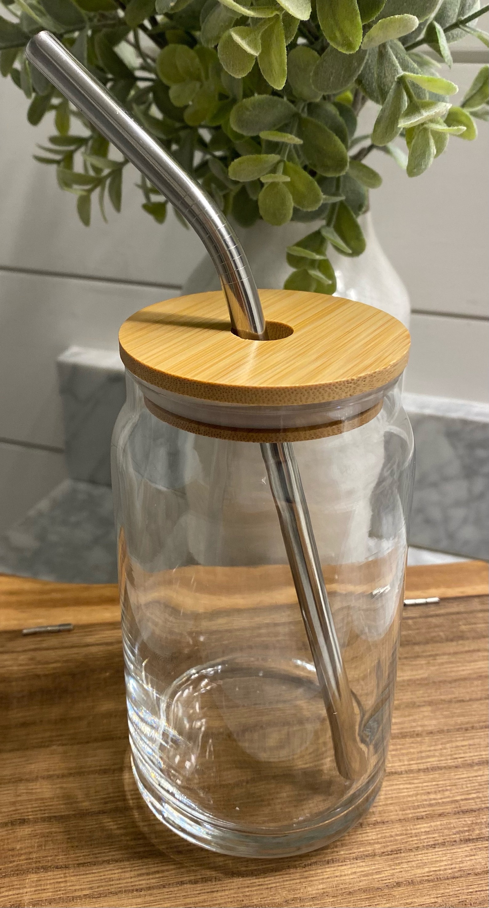 Beer Can Glass 16oz Coffee Iced Coffee Cup Bamboo Lid Straw Etsy