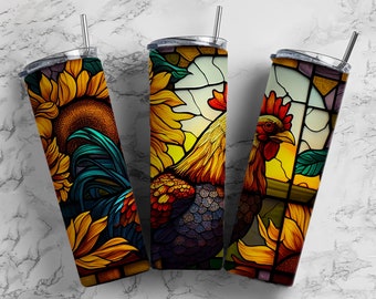 Stained Glass Rooster Tumbler