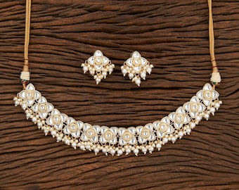 Elegant Indian White Jewelry Set | Jhumkis Earrings Set | Necklace Set | Gold Plating