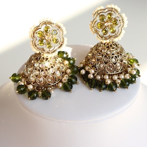 Indo Western Mehandi Green Emerald Jhumki Earring | Mehandi Plating | Indian Earring