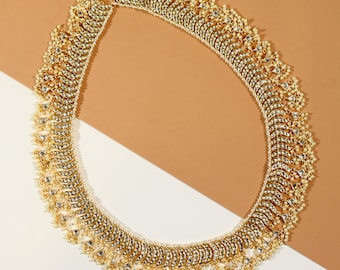 GLAM Moon Waist Belt | Sari Kamar Patta | Saree Lehenga Waist Belt | White Silver Gold Waist Belt | Belly Chain Kamarbandh Vaddanam Tagdi