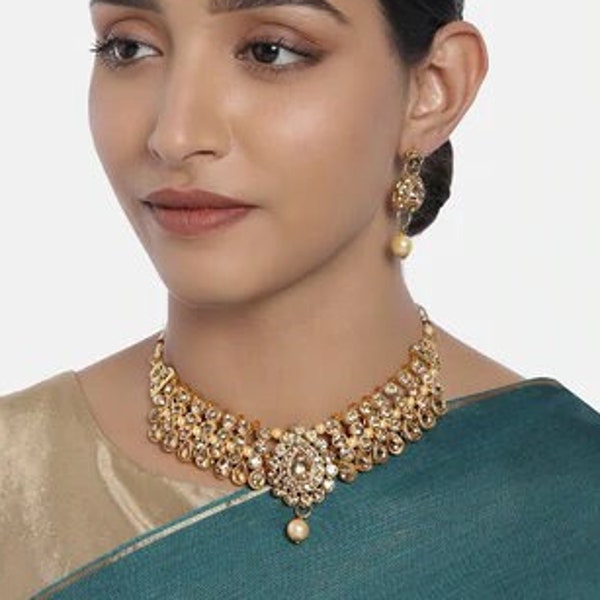 Elegant Full Gold Jewelry Set | Jhumkis Earrings Set | Necklace Set | Gold Plated