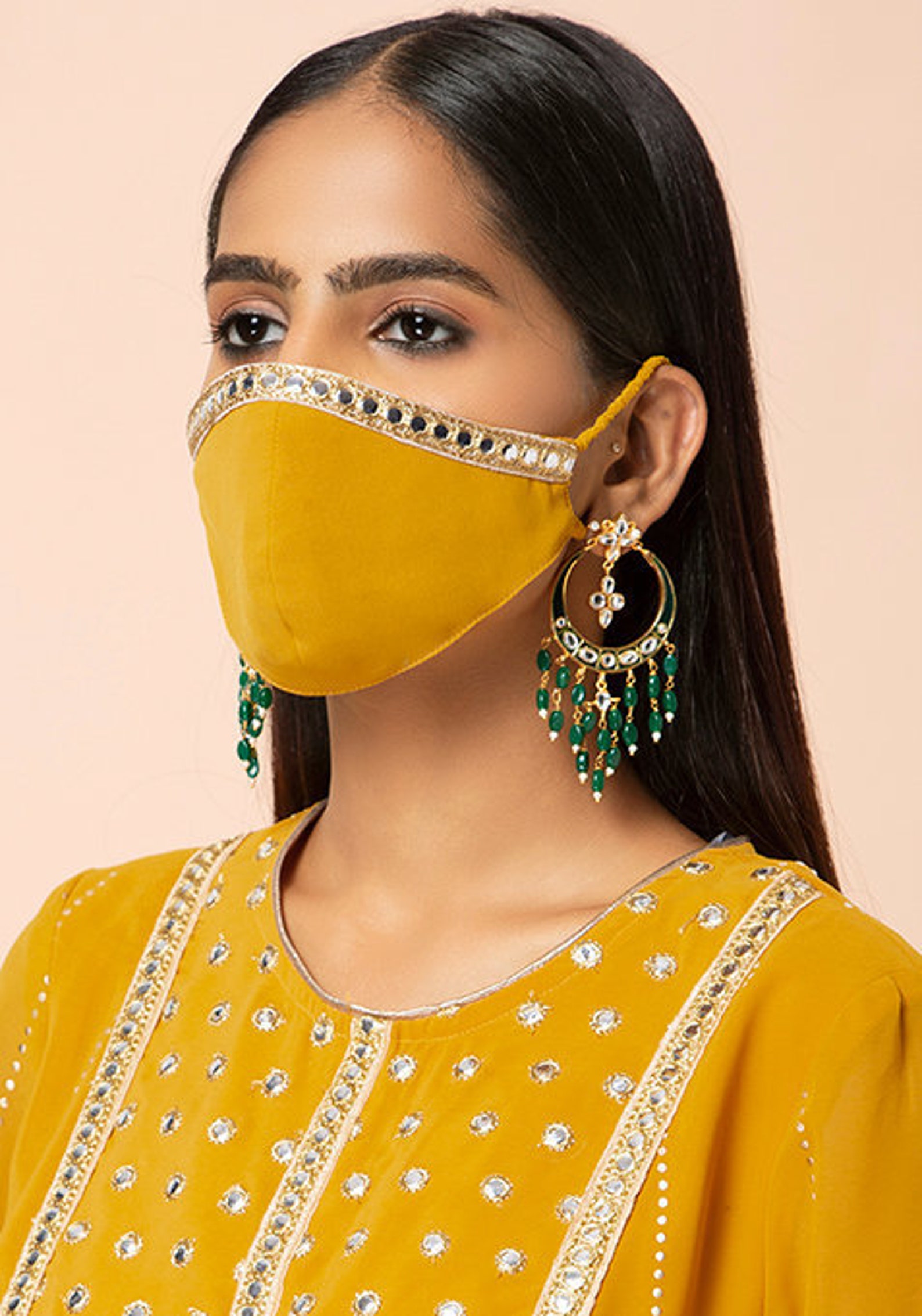 Mustard Fitted Ethnic Face Mask Etsy