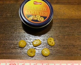 Square Tin with Butter Cookies Dollhouse Miniature Food Holiday Gift