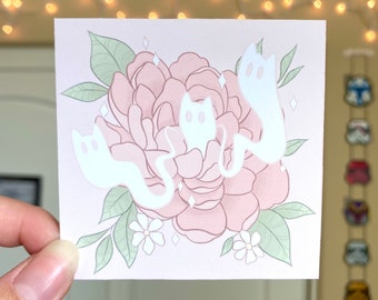 Ghost Cat Peony 3x3" Matte Mini Print