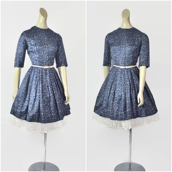 Vintage 50s Dress, Small, Swing Dress, Pleated Ful