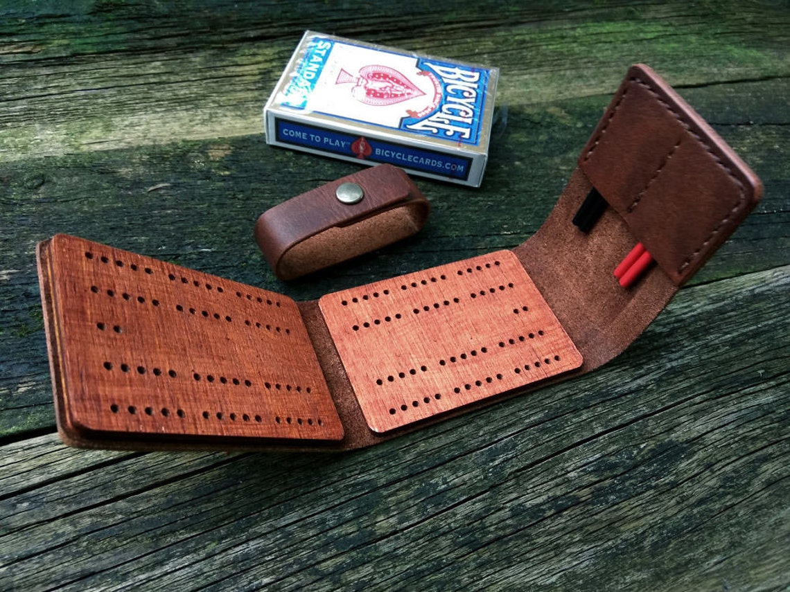 Cribbage board Travel cribbage board Leather wood cribbage Etsy