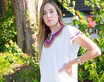 AMEYALLI Dress/Mexican Tunic/Cotton Dress/Frida Kahlo/Sz Med