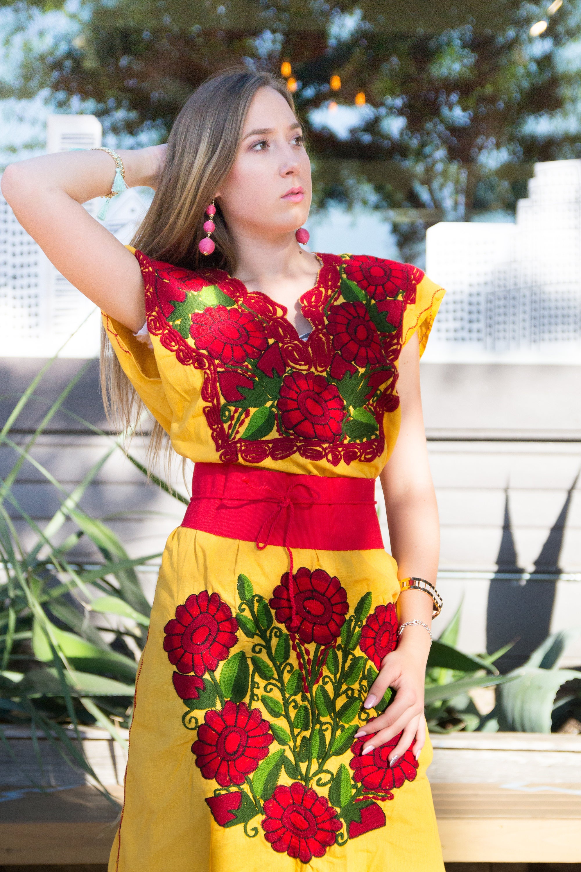 QUETZALLI Embroidered Dress/Mexican Dress/Frida/Frida Kahlo Dress/Ethnic Sz Large