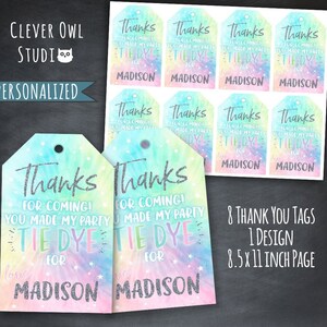 Tie Dye Thank You Tags, Tie Dye Party Tags, Tie Dye Birthday, Tie Dye Tags, Tie Dye Favors, Tie Dye Party, Printables, Personalized, Digital