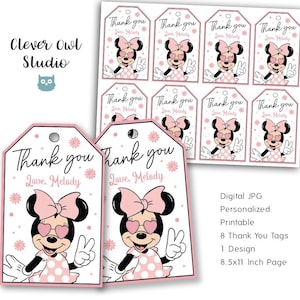 Minnie Mouse Thank You Tags, Minnie Mouse Tags, Minnie Mouse Party, Minnie Mouse Birthday, 2nd Birthday, Peace Sign, Twodles, Personalized