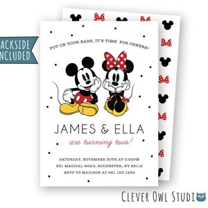 Mickey Mouse and Minnie Invitation, Mickey Invitation, Mickey Minnie Party, Minnie Mouse Invites, Siblings, Twins, Printables, Personalized