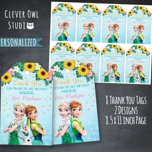 Frozen Fever Thank You Tags, Frozen Fever Tags, Frozen Fever Party, Frozen Fever Tags, Anna and Elsa Tags, Printables, Personalized, Digital