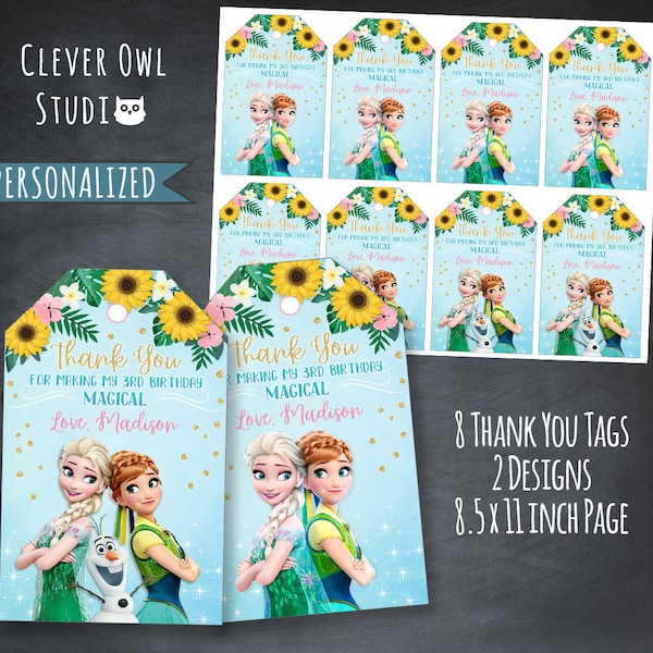 Frozen Fever Thank You Tags, Frozen Fever Tags, Frozen Fever Party, Frozen Fever Tags, Anna and Elsa Tags, Printables, Personalized, Digital