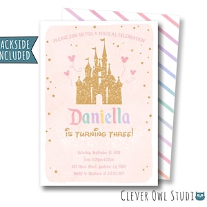 Magical Birthday Party Invitation, Disneyland Girl Invitation, Pastel Colors, WDW, Classic, DIY, Digital Download, Castle Invites, Party image 1