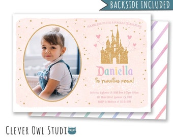 Magical Disneyland Birthday Invitation, Pastel Castle Design (Digital Download)