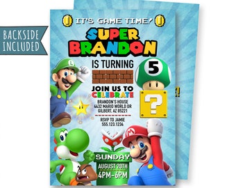 Personalized Super Mario Birthday Invitation, Mario & Luigi (Printable)