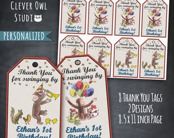 Curious George Thank You Tags, Curious George Tags, Curious George Party, Classic Curious George, Favor Tags, Printables, Personalized