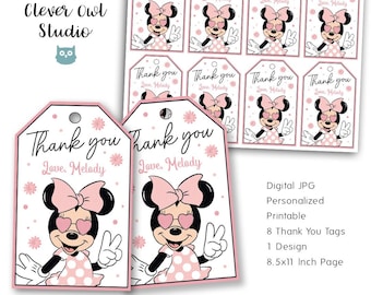 Personalized Minnie Mouse Thank You Tags, Birthday Party (Digital)