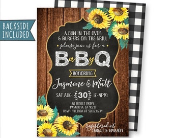 BaByQ Baby Shower Invitation, BBQ Invitation, Sunflowers Baby Shower, BBQ Baby Shower Invitation, Gender Neutral, Digital, Printables, DIY