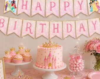 Princess Birthday Banner, Crown Party Decorations (Digital Download)