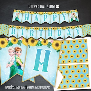 Frozen Fever Geburtstagsbanner, Frozen Geburtstagsbanner, Frozen Fever Party, Elsa und Anna Banner, Sommer, Printable, Digital, Instant Download