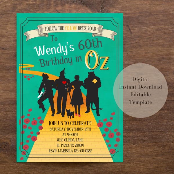 Wizard of Oz Birthday Invitation, Personalized Printable (Digital)