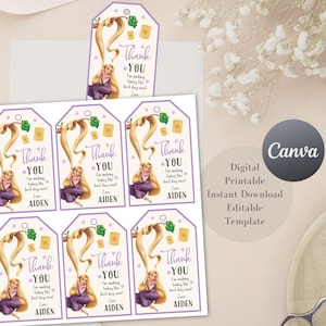 Tangled Thank You Tags, Rapunzel Birthday Party, Favors, Editable Template (Digital)