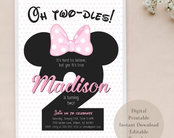 Minnie Mouse TWOdles Birthday Invitation, Editable 2nd Birthday Template (Digital Download)