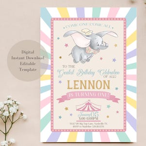 Dumbo Birthday Invitation, Circus Carnival Theme (Digital)