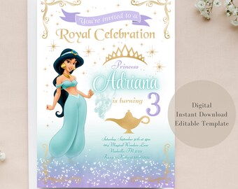 Princess Jasmine Birthday Invitation, Royal Party (Digital Invite)
