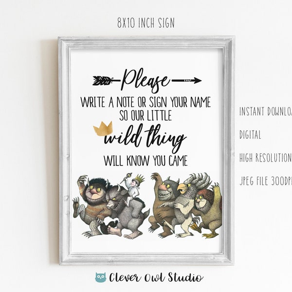 Where The Wild Things Are Book Sign, Birthday Party Sign, Sign Your Name, Memory Book, Crown, Printable, Instant Download, Digital Sign