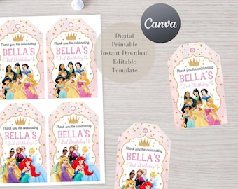 Princess Thank You Tags, Editable Template (Digital)
