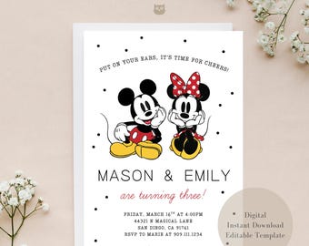 Personalized Mickey and Minnie Mouse Birthday Invitation (Printable Digital File)